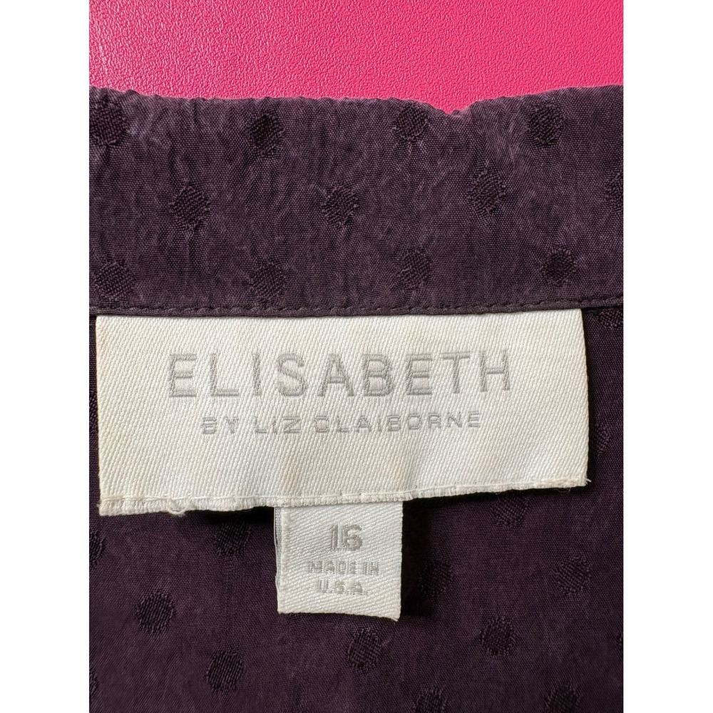 VTG 90s ELISABETH x LIZ CLAIBORNE Womens Plum Button Up Blouse 16 Office Retro - Picture 4 of 11